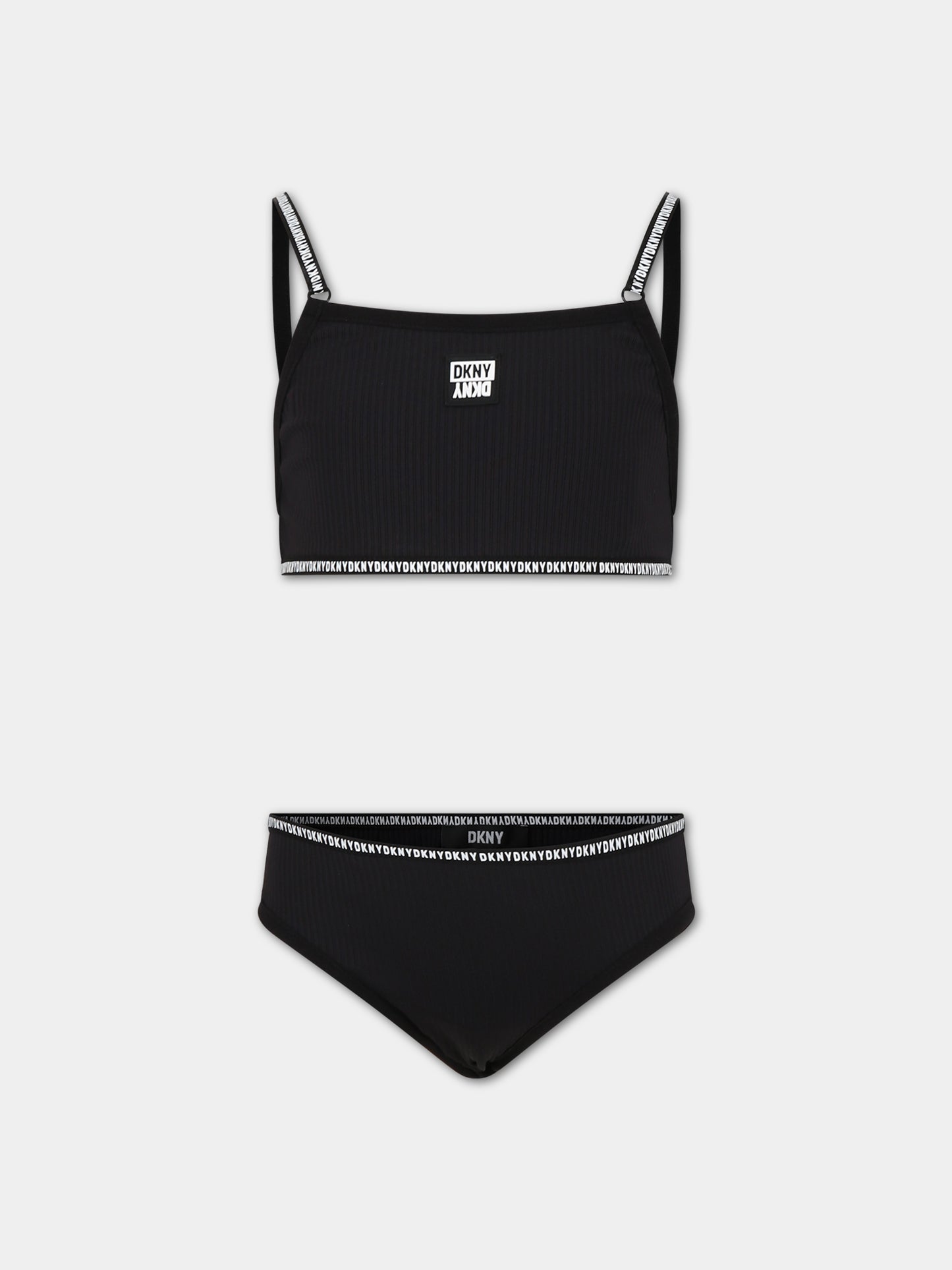 Bikini nero per bambina con logo,Dkny,D37116 09B