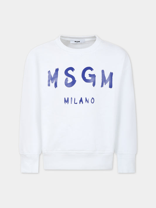 Felpa bianca per bambini con logo,Msgm Kids,MS029373 001