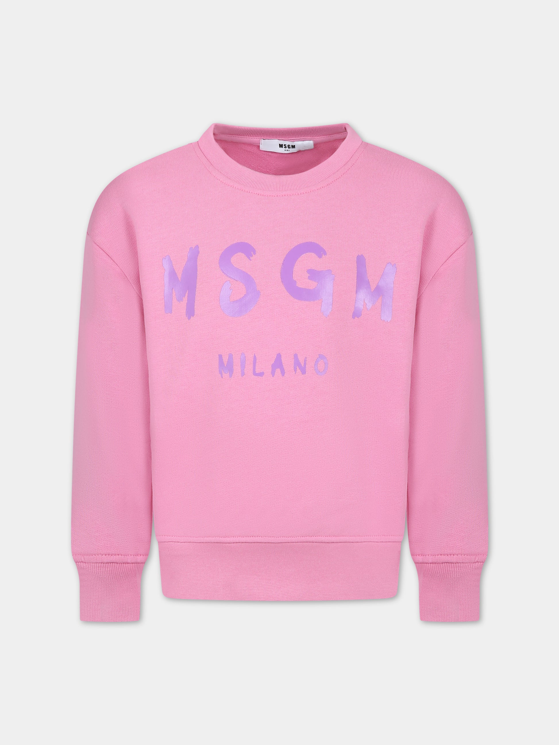 Felpa rosa per bambina con logo,Msgm Kids,MS029373 042