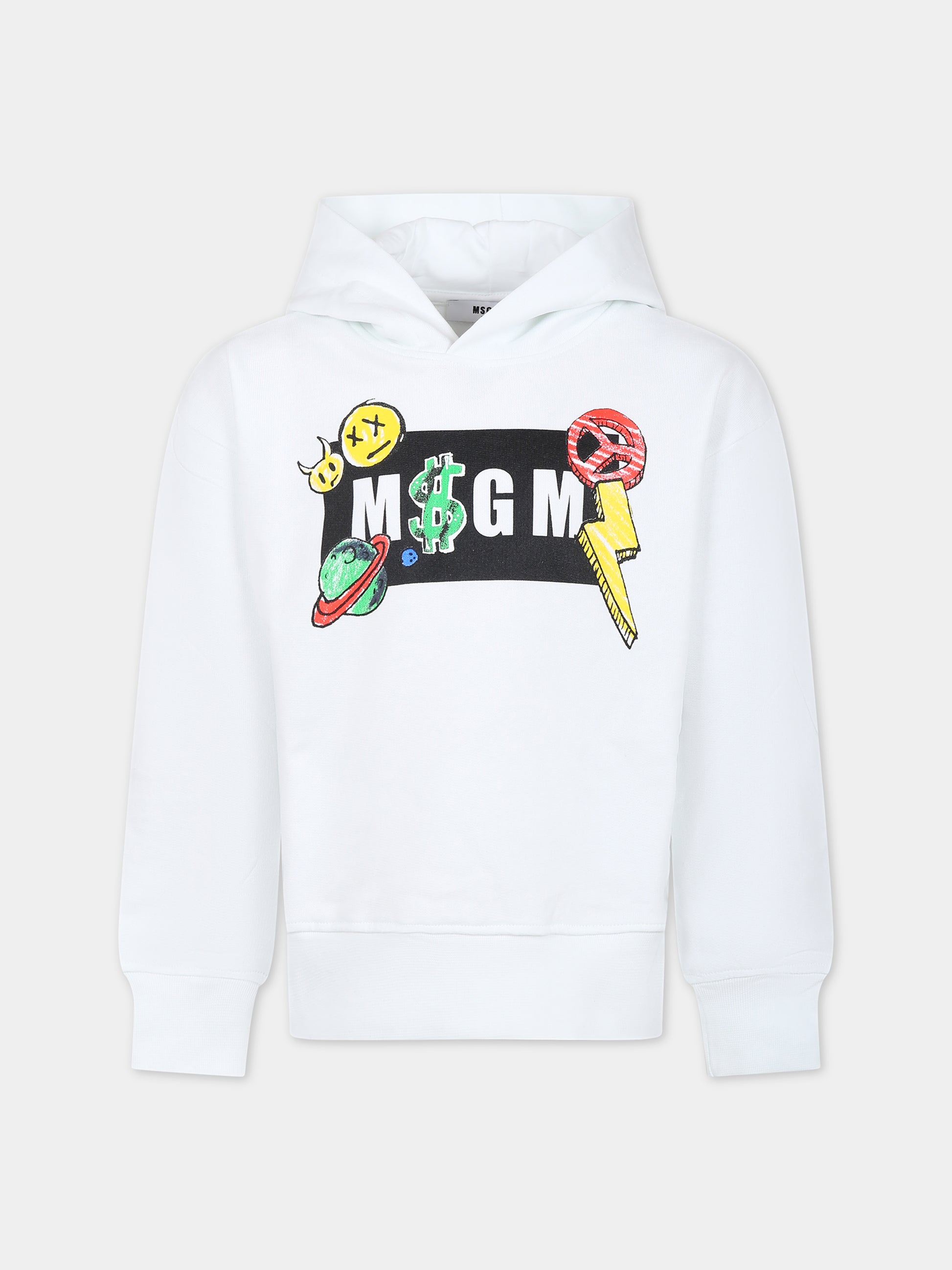 Felpa bianca per bamibni con logo e stampa,Msgm Kids,MS029503 001