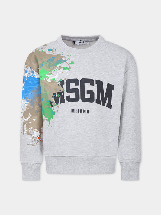 Felpa grigia per bambino con logo e stampa,Msgm Kids,MS029549 107