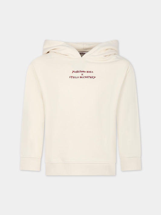 Felpa avorio per bambina con logo e stampa,Stella Mccartney Kids,TS4D40 Z0499 106