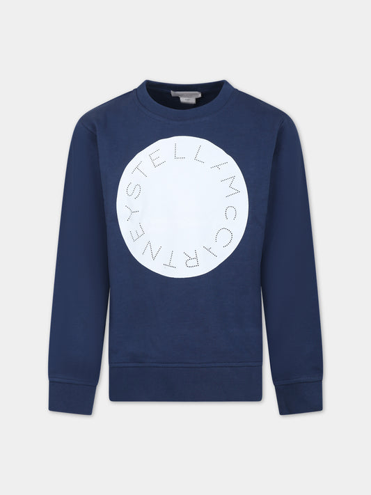 Felpa blu per bambino con logo,Stella Mccartney Kids,TS4P10 Z0499 620