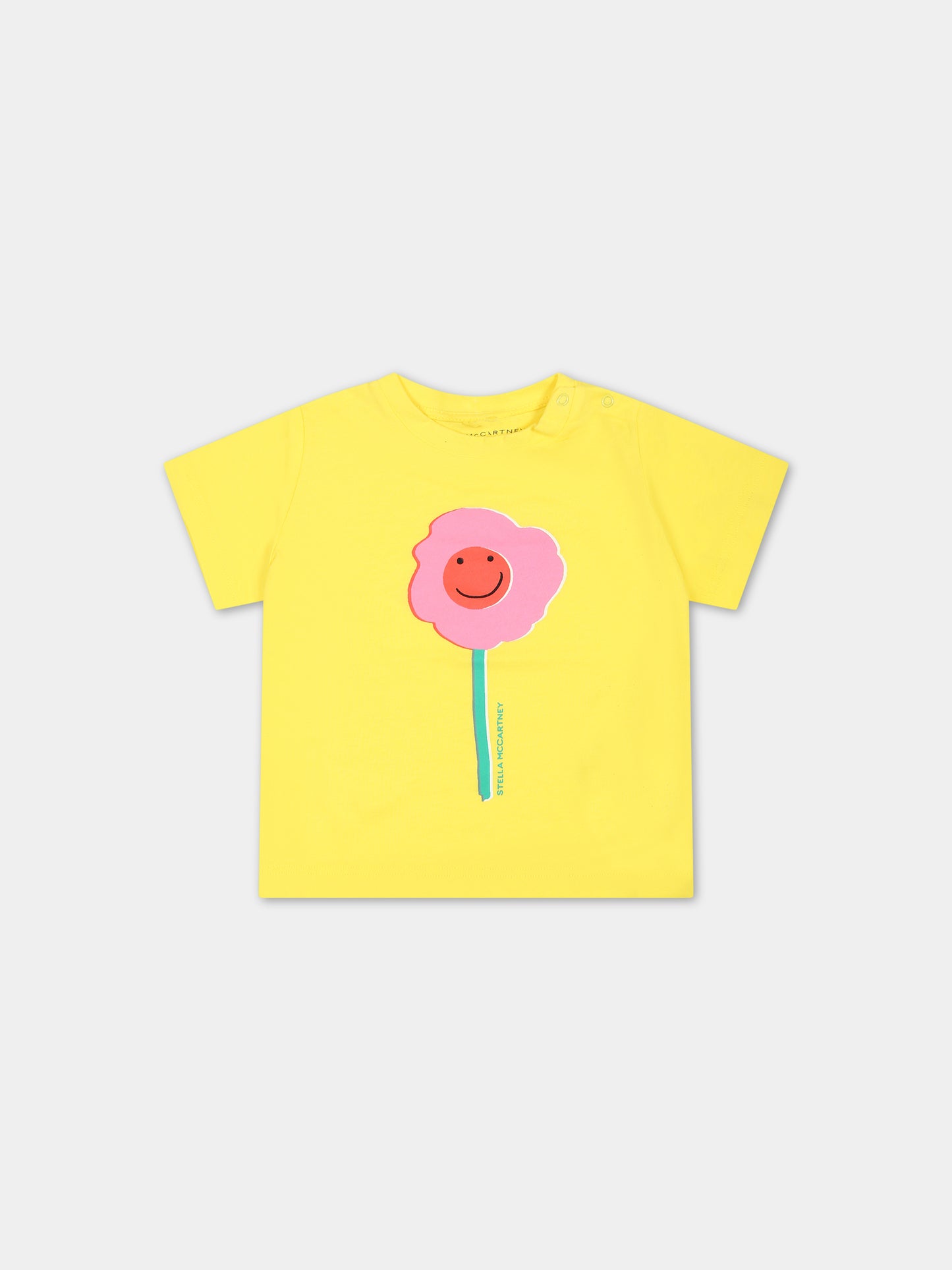 T-shirt gialla per neonata con fiore e logo,Stella Mccartney Kids,TS8021 Z0434 201