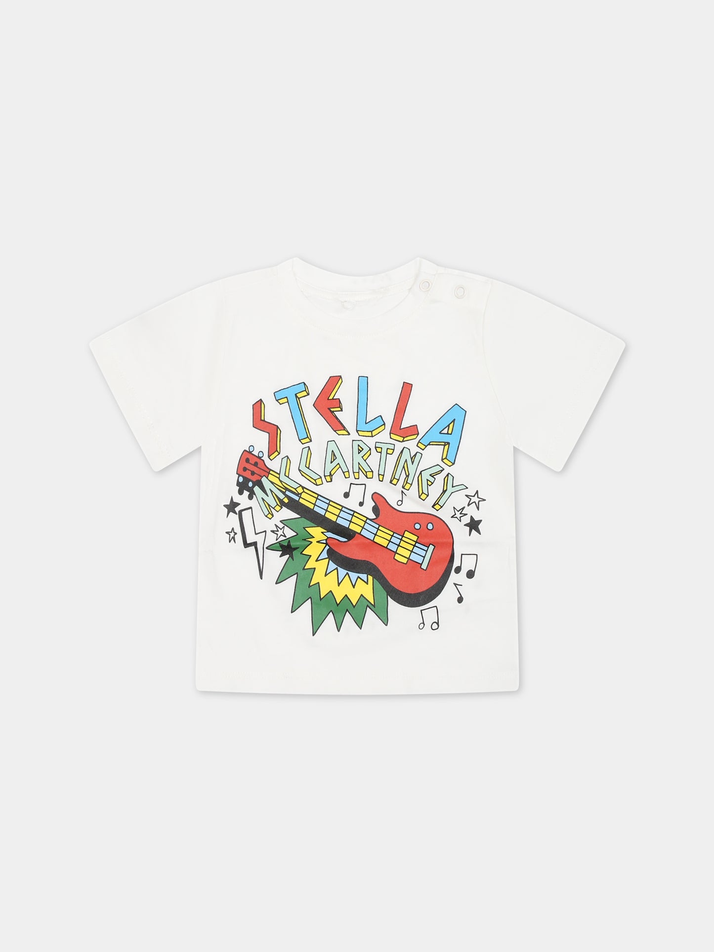 T-shirt bianca per neonato con chitarra e logo,Stella Mccartney Kids,TS8521 Z0434 101