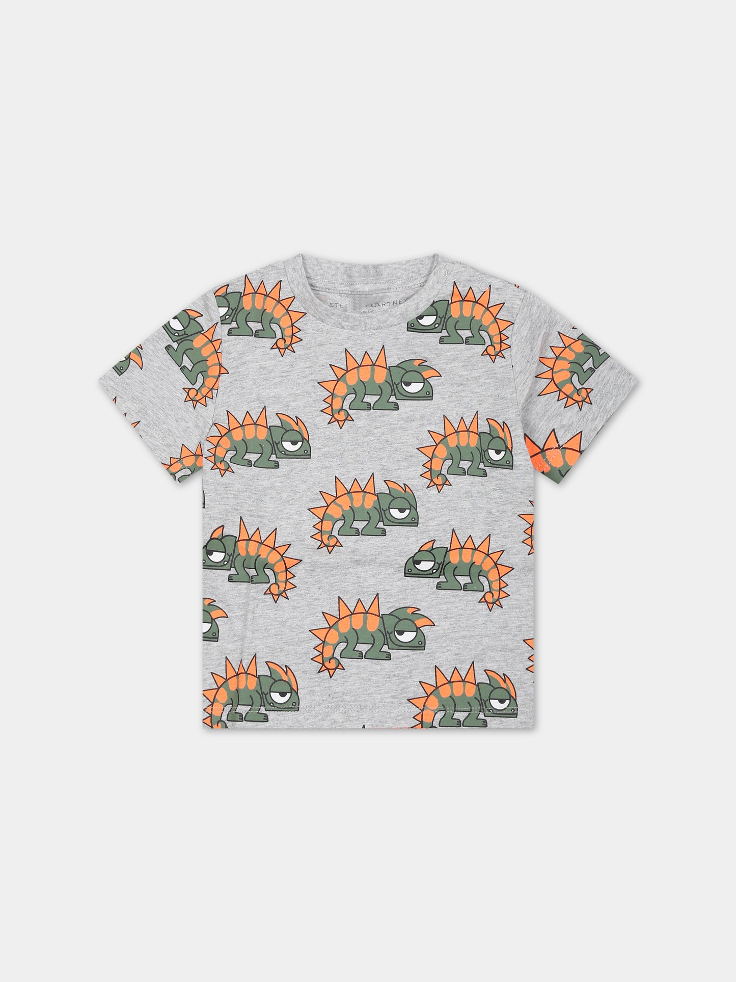 T-shirt grigia per neonato con geco,Stella Mccartney Kids,TS8531 Z0953 904MC