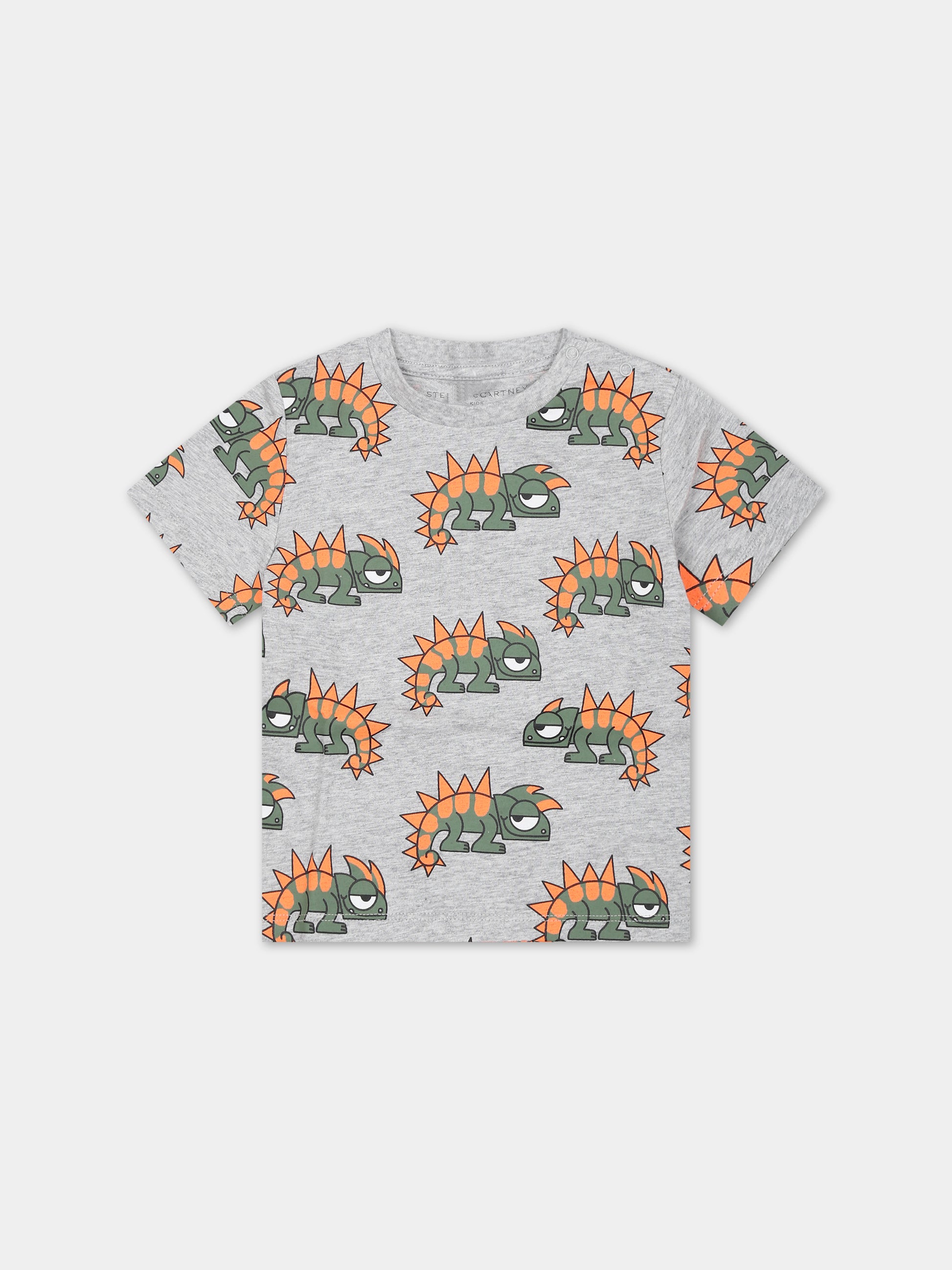 T-shirt grigia per neonato con geco,Stella Mccartney Kids,TS8531 Z0953 904MC