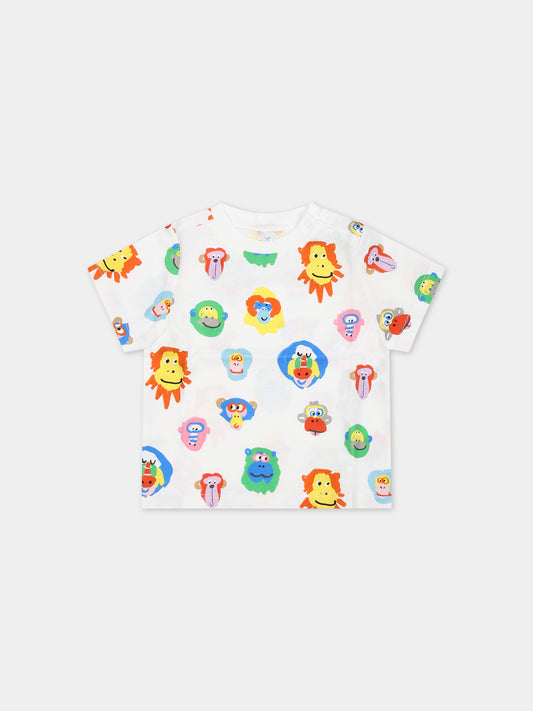 T-shirt bianca per neonato con scimmia,Stella Mccartney Kids,TS8631 Z1076 100MC
